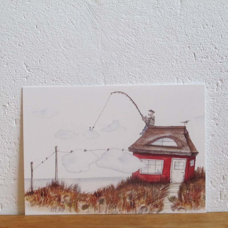 Schwedenhaus, Reetdach, Angler, Ostsee, Wolken