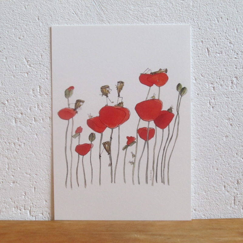 Mohnblumenwiese, grafisch, Aquarell